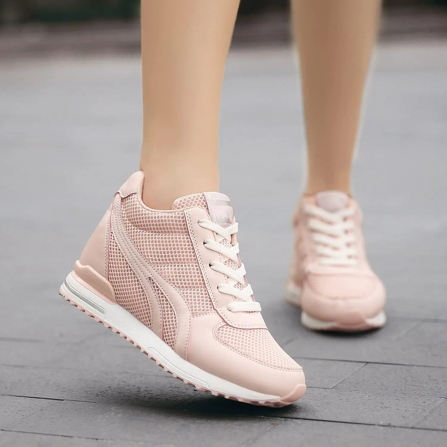 AONEGOLD Women's Hidden Wedge Sneakers High Heeld Lace Up Fashion Lightweight Walking Shoes Platform Sneakers