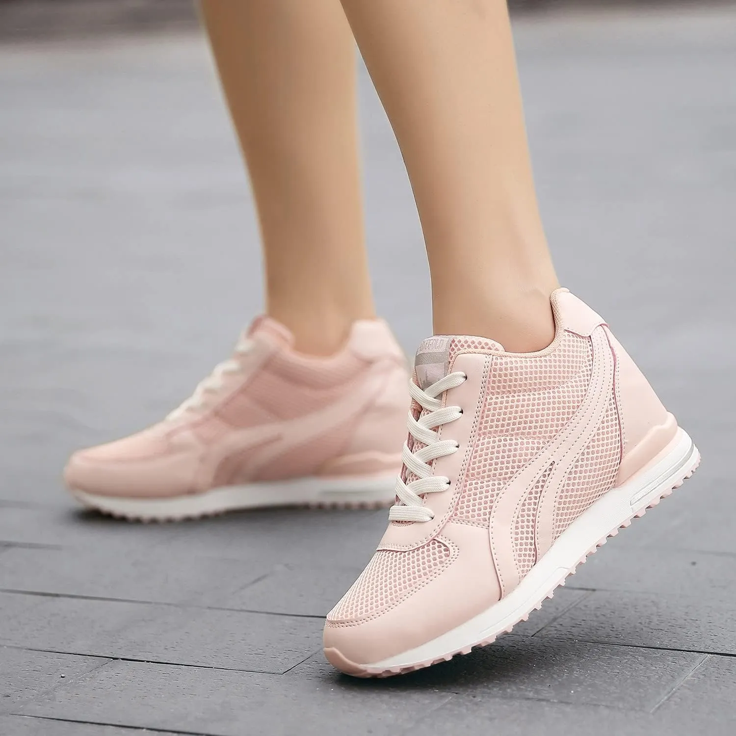 AONEGOLD Women's Hidden Wedge Sneakers High Heeld Lace Up Fashion Lightweight Walking Shoes Platform Sneakers
