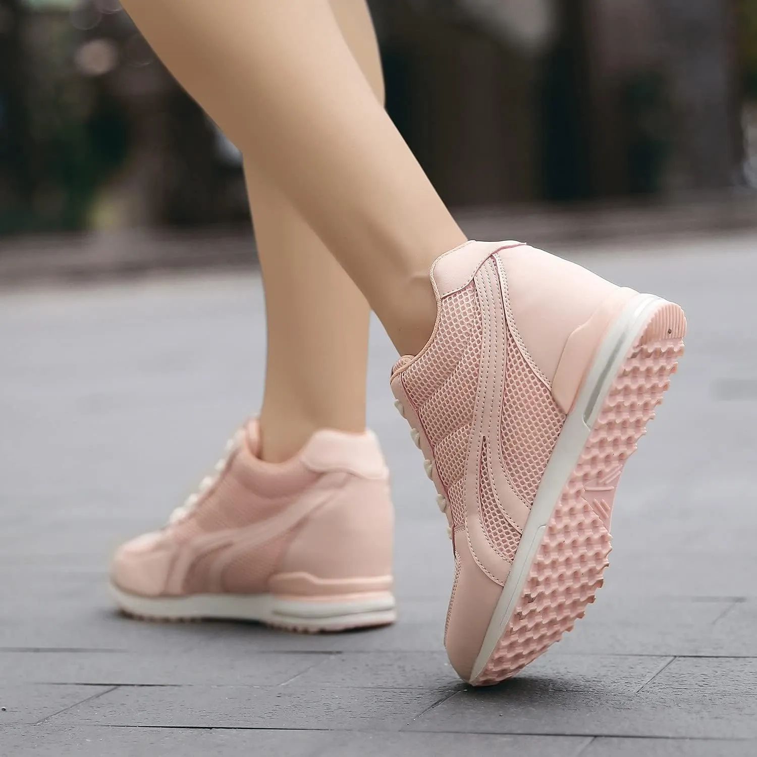 AONEGOLD Women's Hidden Wedge Sneakers High Heeld Lace Up Fashion Lightweight Walking Shoes Platform Sneakers