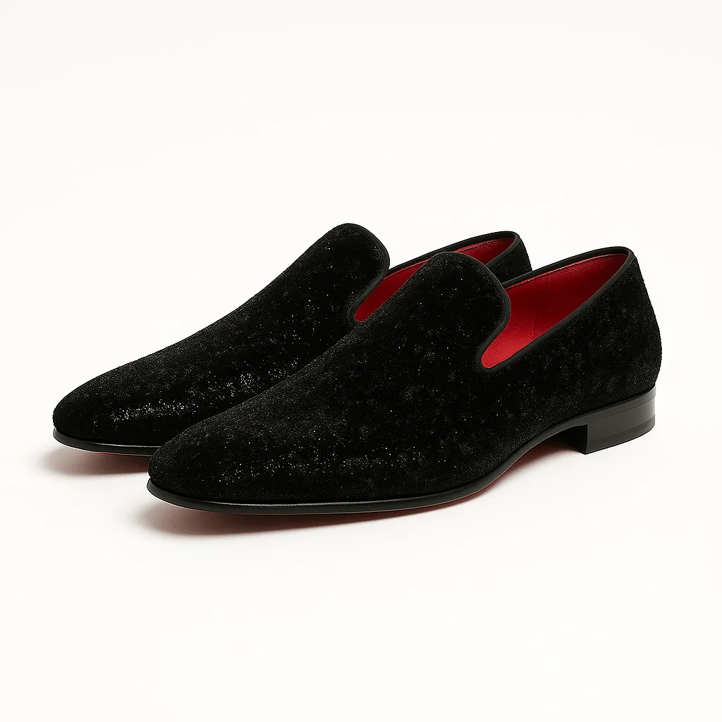 Domoir | Black Velvet V-Cut Loafers