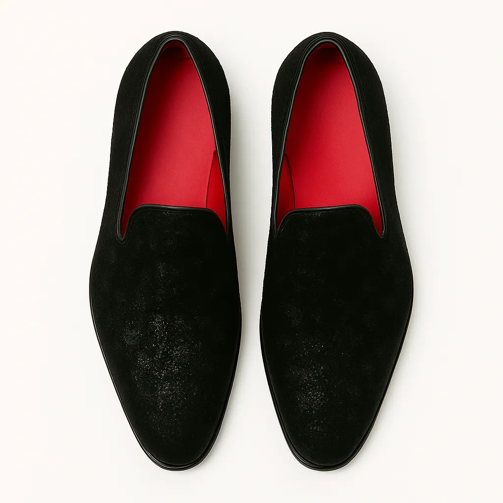 Domoir | Black Velvet V-Cut Loafers