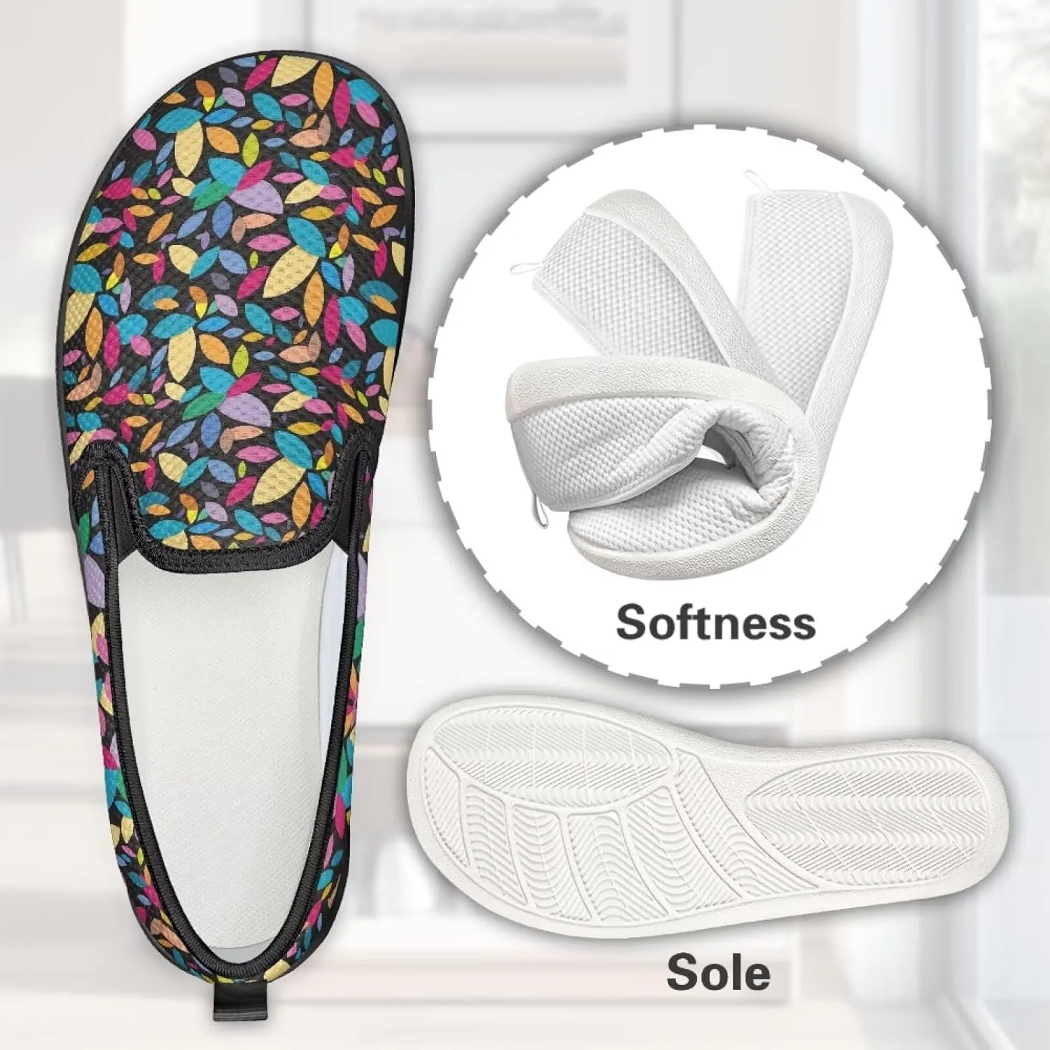 Floral Women's Slip On Flats Comfort Casual Loafers Soft Fashion Walking Shoes Ladies Travel Dress Shoes SizeUS 6-11