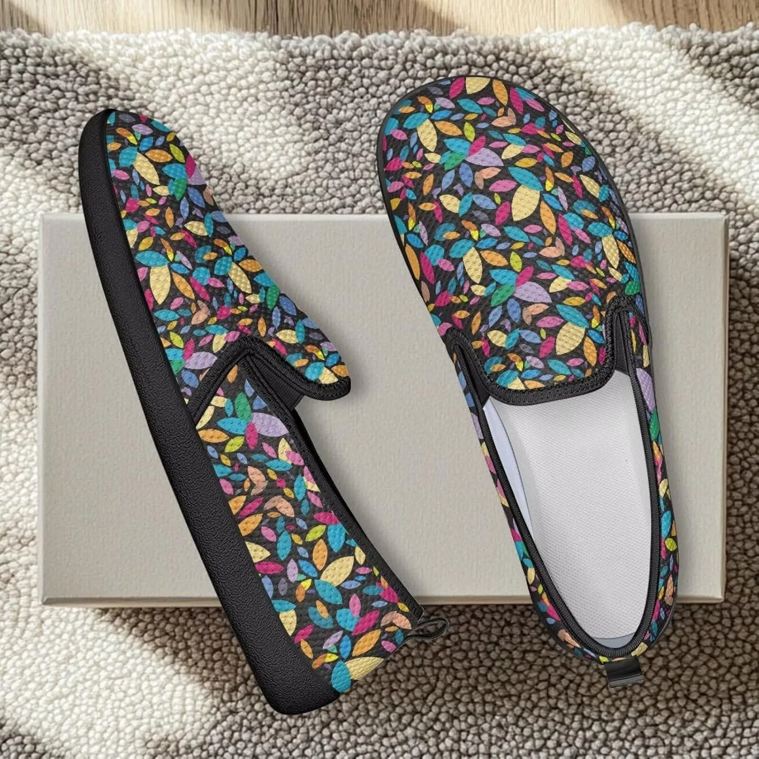 Floral Women's Slip On Flats Comfort Casual Loafers Soft Fashion Walking Shoes Ladies Travel Dress Shoes SizeUS 6-11