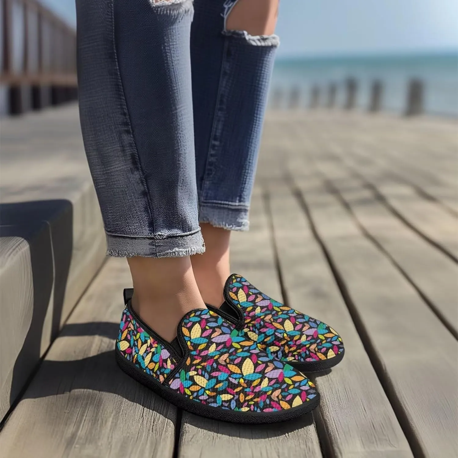 Floral Women's Slip On Flats Comfort Casual Loafers Soft Fashion Walking Shoes Ladies Travel Dress Shoes SizeUS 6-11