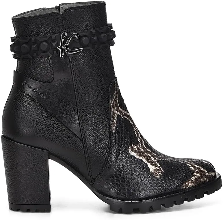 FRANCO CUADRA Women's Python and Leather Ankle Boots Black