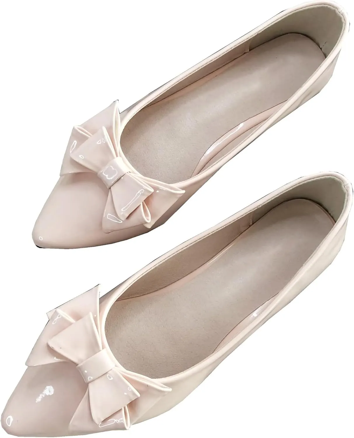 INEELUYI Women's Patent Leather Pointy Toe Slip on Ballets Flats Candy Color Bowtie Bowknot Flats Shoes