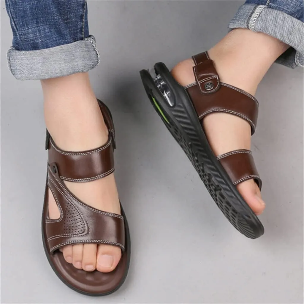 Men Sandals Split Leather Sandals Beach Shoes Outdoor Anti-Slip Casual Shoes Slippers Breathable Footwear(44)