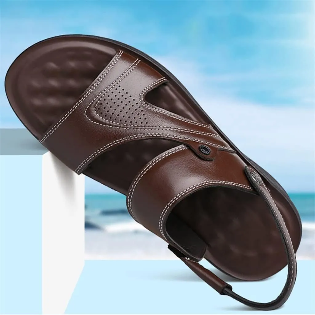 Men Sandals Split Leather Sandals Beach Shoes Outdoor Anti-Slip Casual Shoes Slippers Breathable Footwear(44)