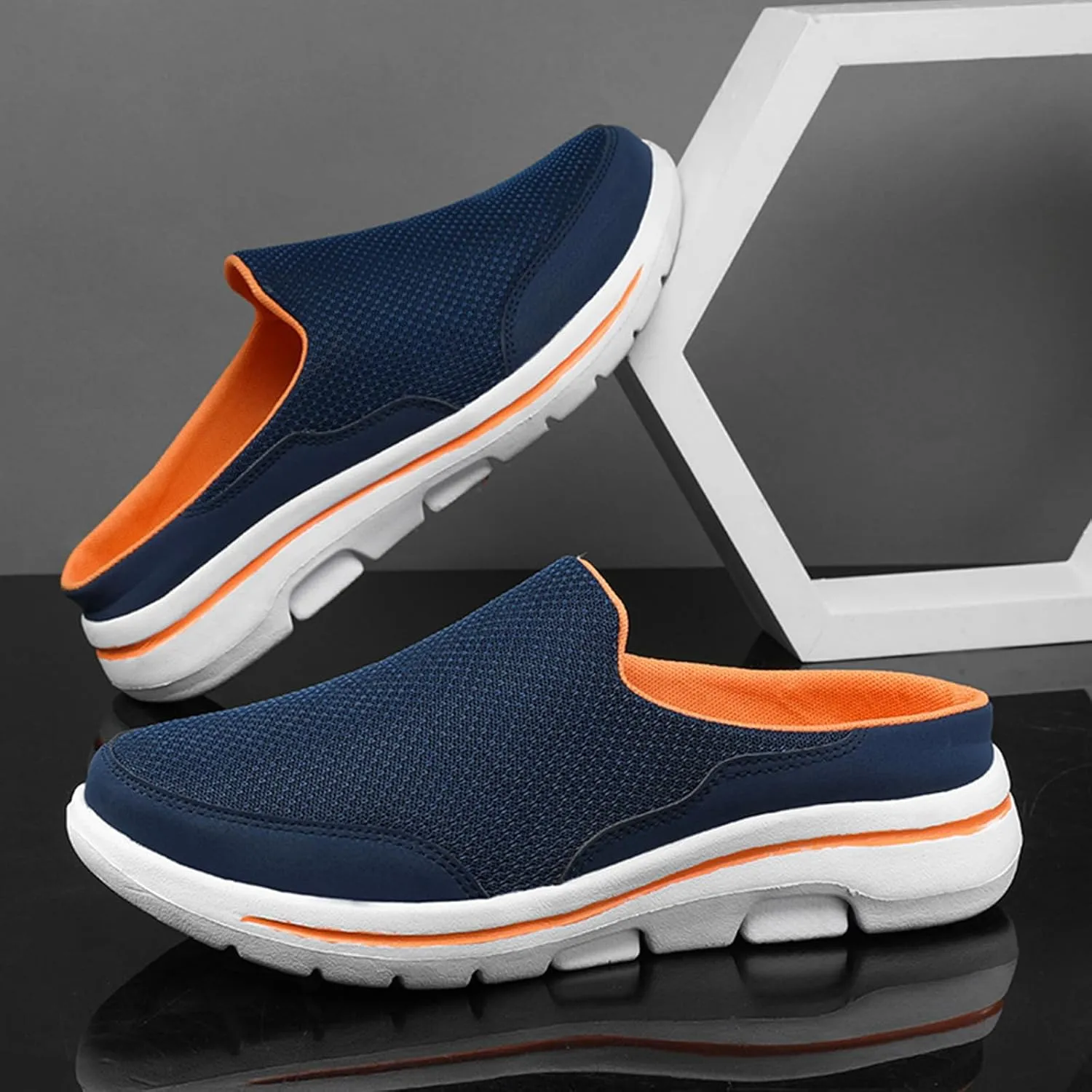 Mens Womens Backless Slippers Mesh Knitted Clogs Sneakers Lightweight Comfortable Walking Open Back Shoes Slip on Trendy Casual Breathable Slippers Shoes Closed Toe Slides Outdoor Sports Wedge Mules