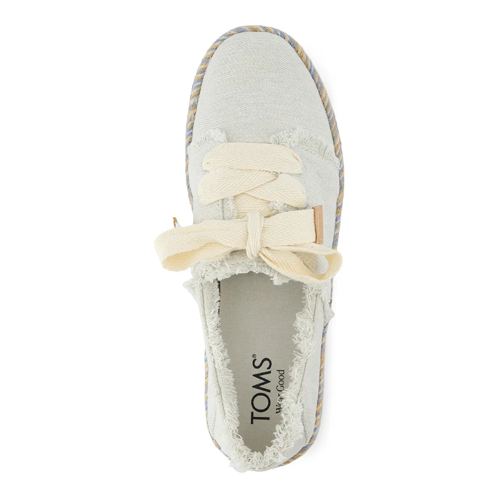 TOMS Women Carolina Lace Up White Onyx Textured Denim Espadrille