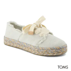 TOMS Women Carolina Lace Up White Onyx Textured Denim Espadrille