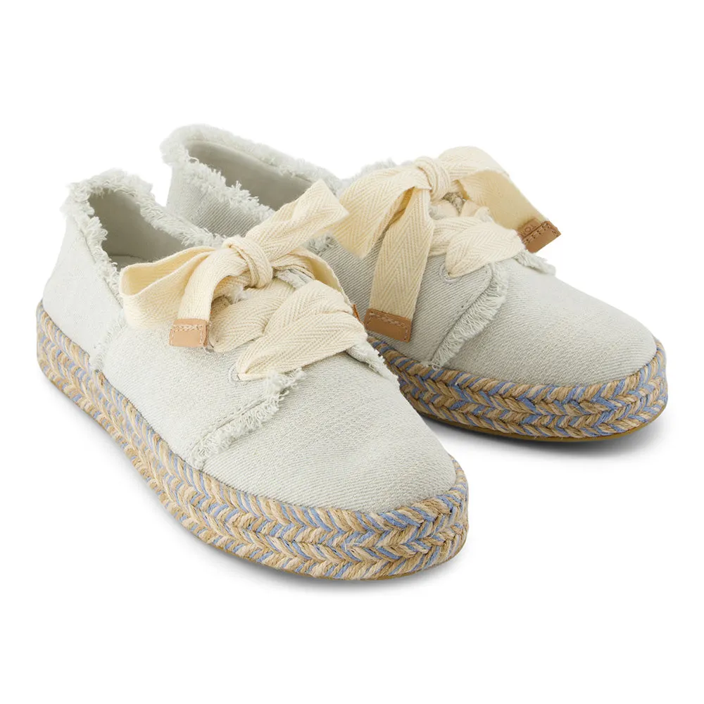 TOMS Women Carolina Lace Up White Onyx Textured Denim Espadrille