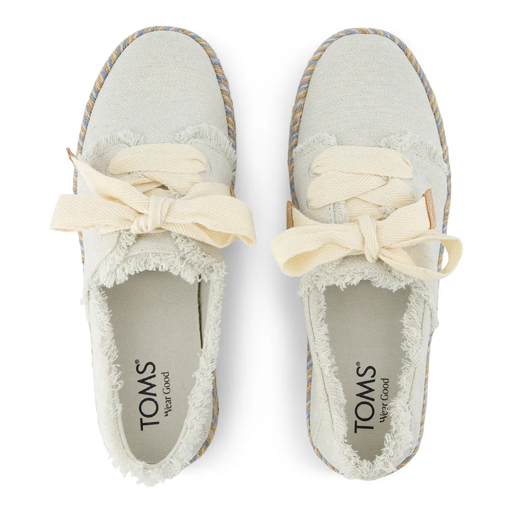 TOMS Women Carolina Lace Up White Onyx Textured Denim Espadrille