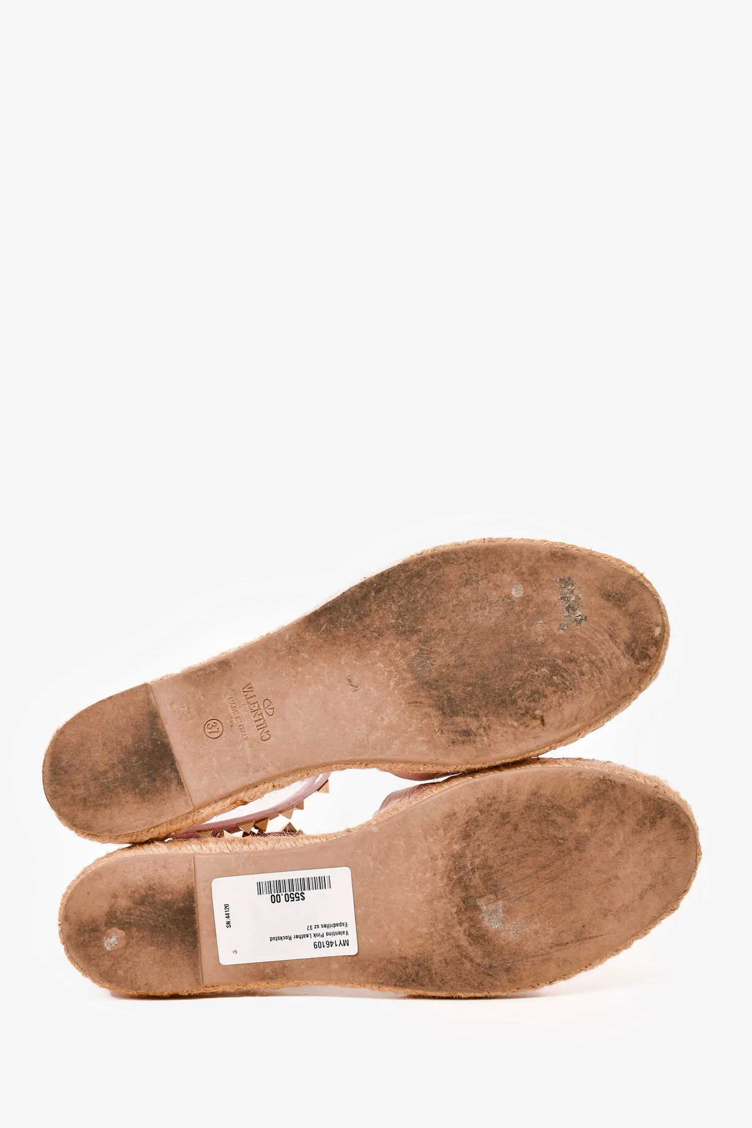 Valentino Pink Leather Rockstud Espadrilles Size 37