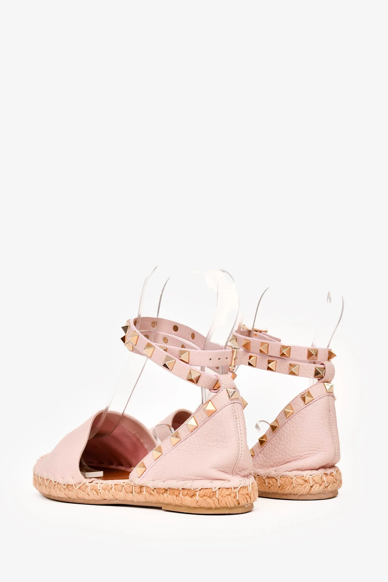 Valentino Pink Leather Rockstud Espadrilles Size 37
