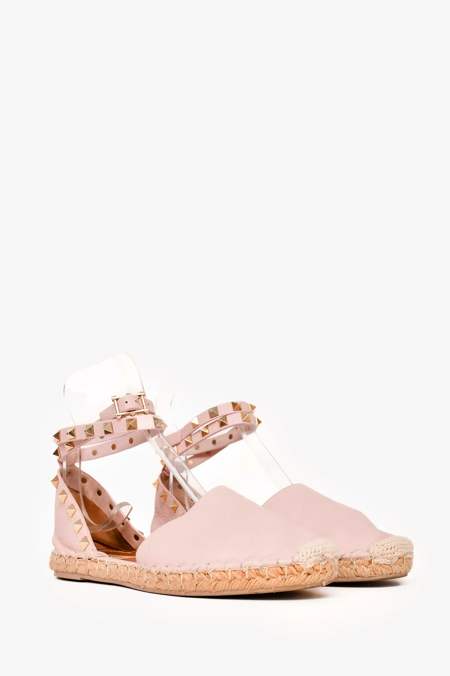 Valentino Pink Leather Rockstud Espadrilles Size 37