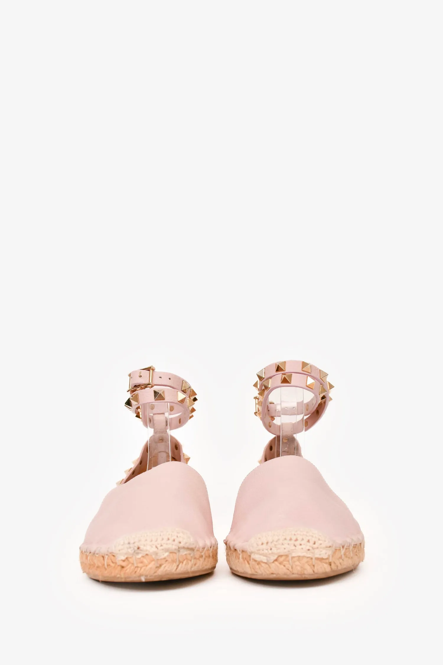 Valentino Pink Leather Rockstud Espadrilles Size 37