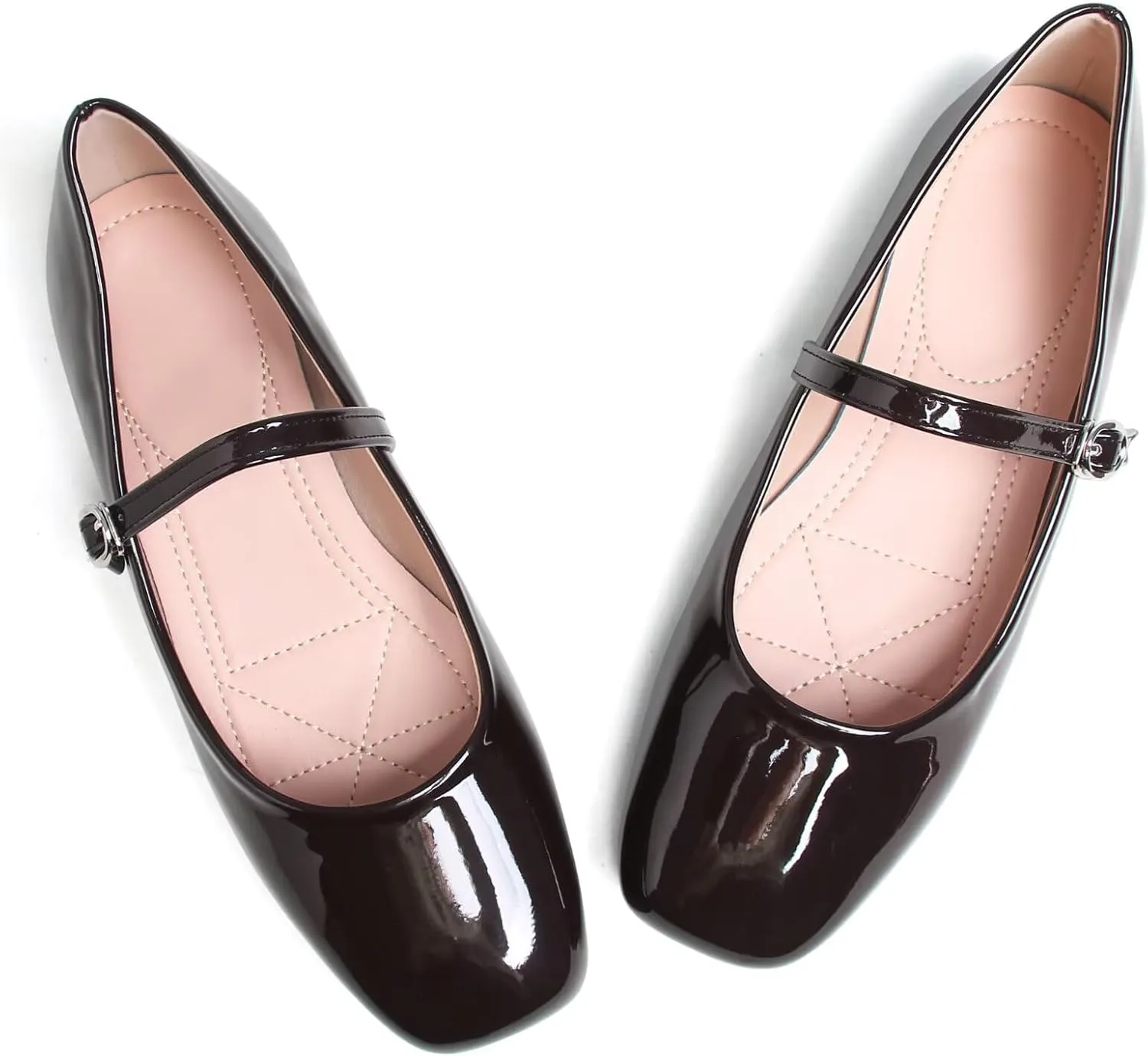 Women Mary Jane Candy Color Flats Adjustable Ankle Strap Comfortable Square Toe Pu Leather Ballet Dance Shoes Low Heel Office Party Dress Shoes