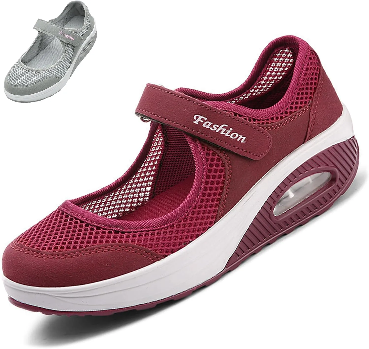 Women's Mesh Air Cushion Adjustable Nurse Shoes Comfortable Hollow Breathable Working Orthotic Wedges Mary Jane Lightweight Out Granny Non-Slip Walking Shoe