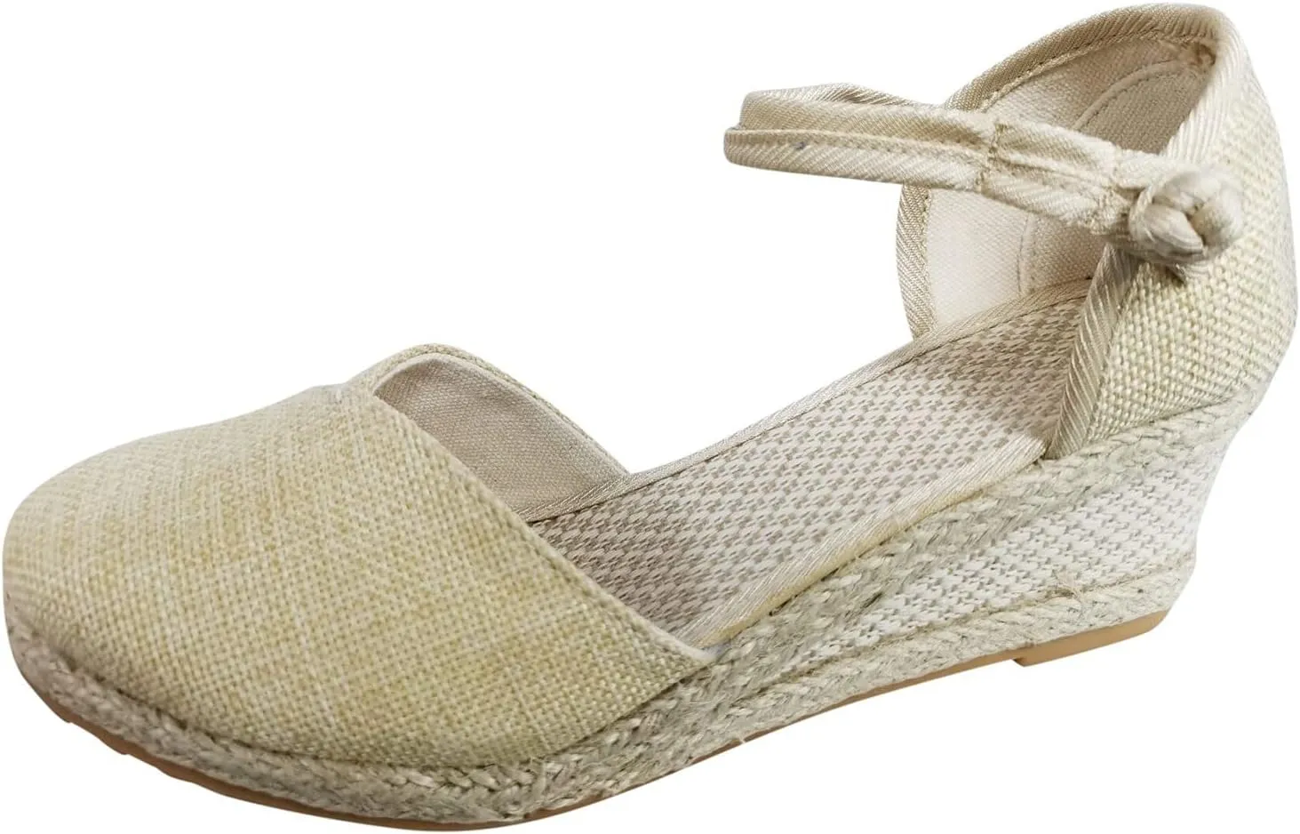 Womens Sandals Closed Toe Linen Wedge Sandals Buckle Ankle Strap Platform Comfortable Breathable Beach Sandals
