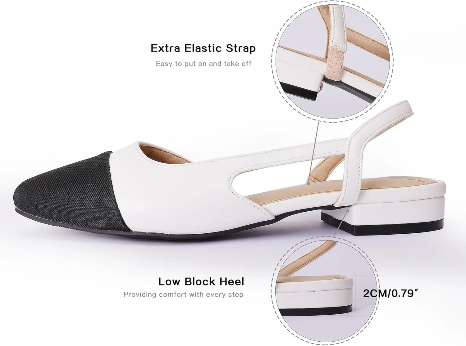 Women's Slingback Flats, Square Toe Flats for Women Dressy Casual Work Office Party, Fashion Splicing Dress Shoes for Women